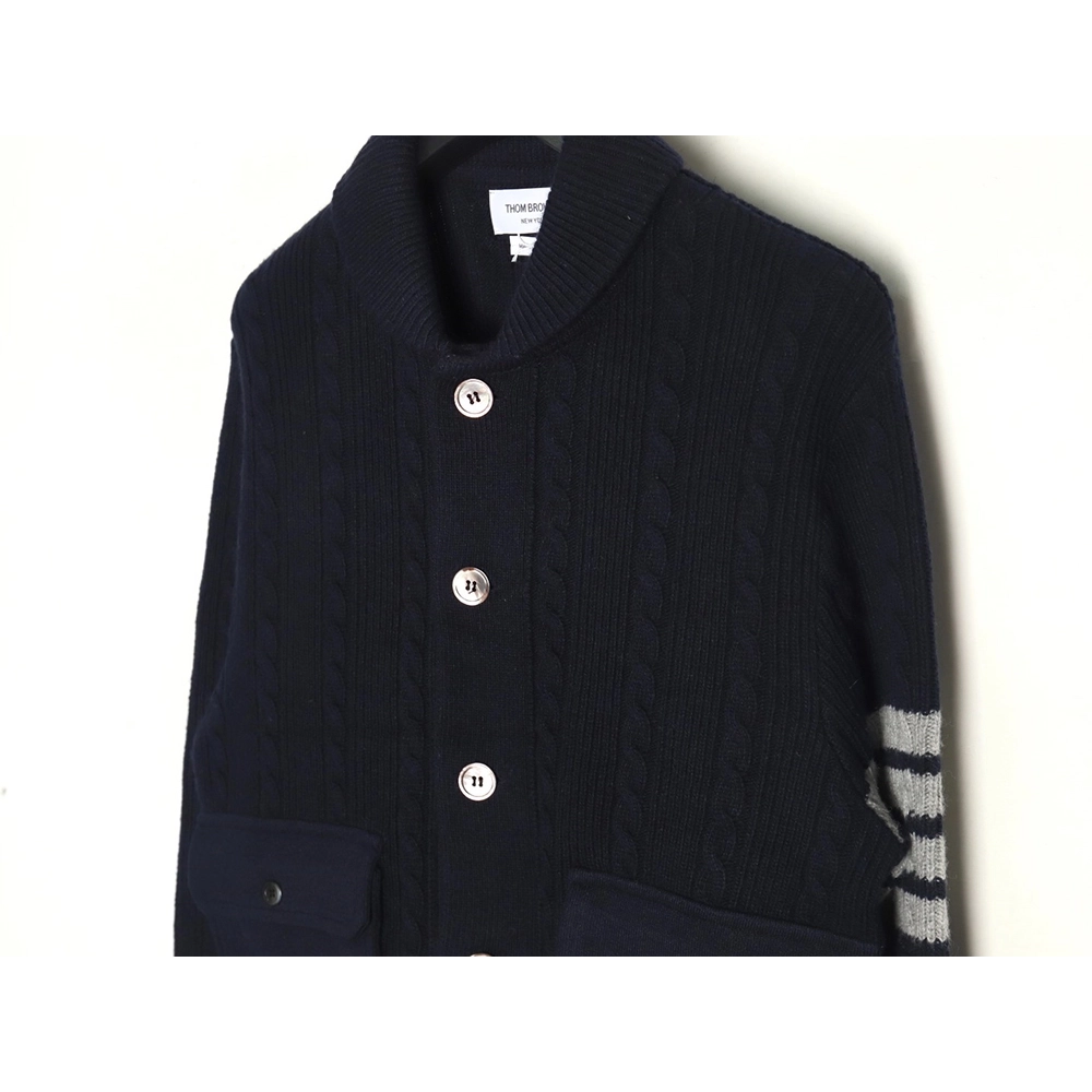 Thom Browne Thick Striped Cable Coat,Thom Browne Jacket,Jacket,APPAREL