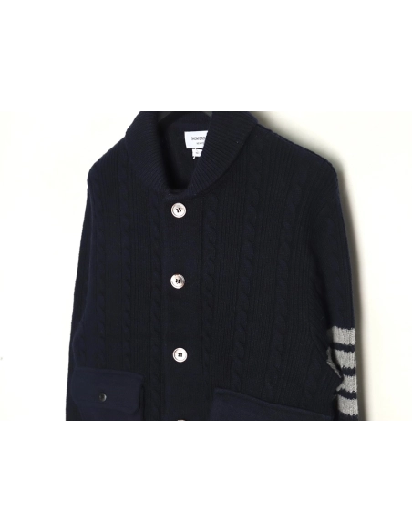 Thom Browne Thick Striped Cable Coat,Thom Browne Jacket,Jacket,APPAREL