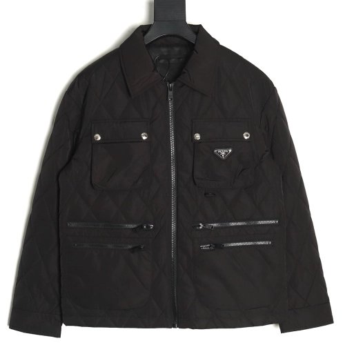Prada chest square large pockets double zipper thin cotton jacket,Prada Jacket,Jacket,APPAREL