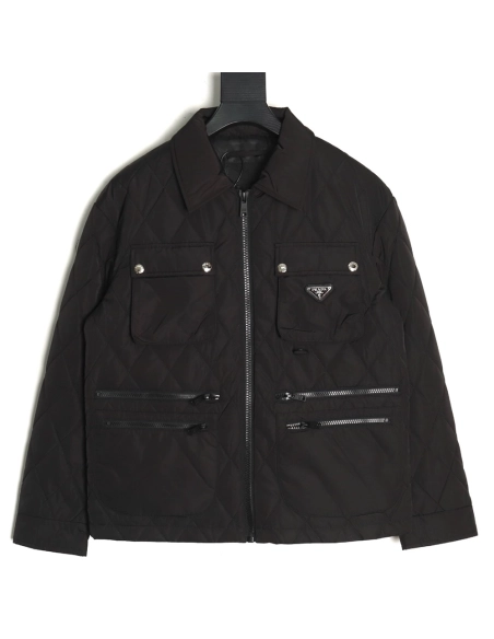 Prada chest square large pockets double zipper thin cotton jacket,Prada Jacket,Jacket,APPAREL