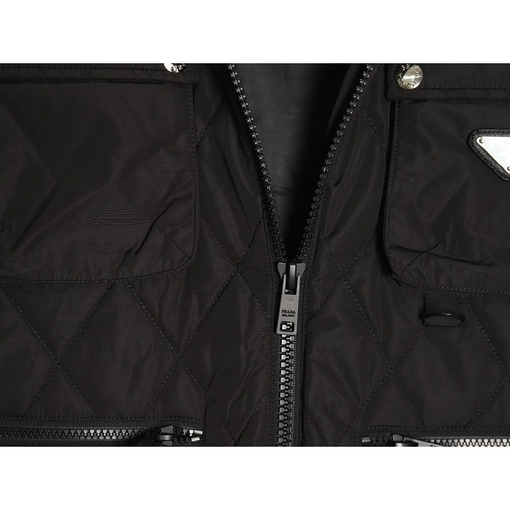 Prada chest square large pockets double zipper thin cotton jacket,Prada Jacket,Jacket,APPAREL