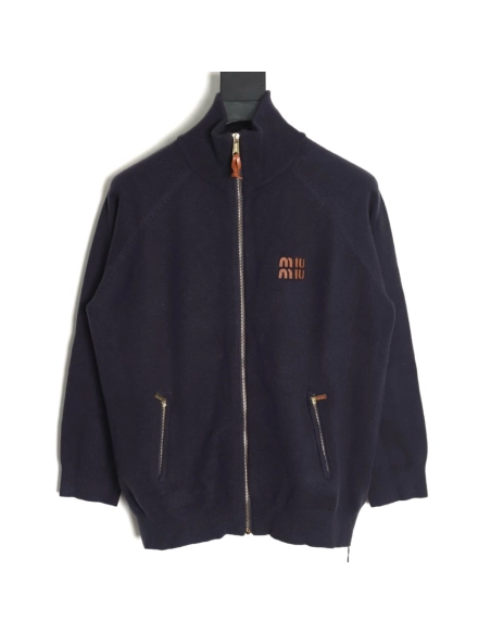 Miu Miu Jacket,Jacket,Clothing,Buy Cheap Discount Miu Miu Stand Collar Zipper Lettering Knit Cardigan