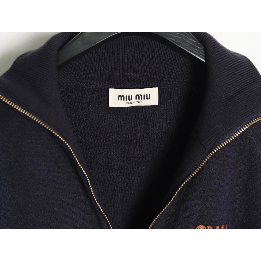 Miu Miu Jacket,Jacket,Clothing,Buy Cheap Discount Miu Miu Stand Collar Zipper Lettering Knit Cardigan