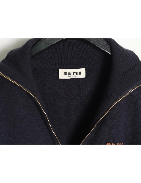 Miu Miu Jacket,Jacket,Clothing,Buy Cheap Discount Miu Miu Stand Collar Zipper Lettering Knit Cardigan