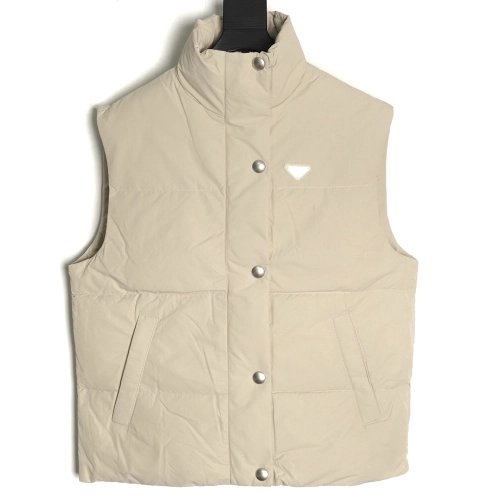 Prada Jacket,Jacket,Clothing,Buy Cheap Discount Prada Apricot Triangle Logo Down Vest