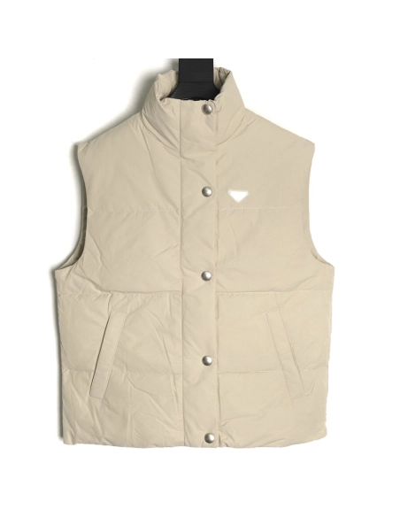 Prada Jacket,Jacket,Clothing,Buy Cheap Discount Prada Apricot Triangle Logo Down Vest