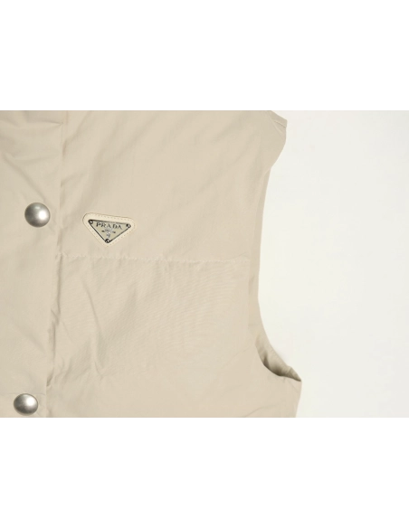 Prada Jacket,Jacket,Clothing,Buy Cheap Discount Prada Apricot Triangle Logo Down Vest