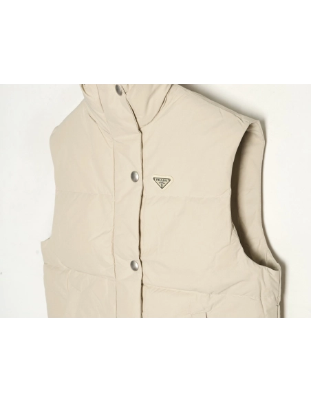 Prada Jacket,Jacket,Clothing,Buy Cheap Discount Prada Apricot Triangle Logo Down Vest