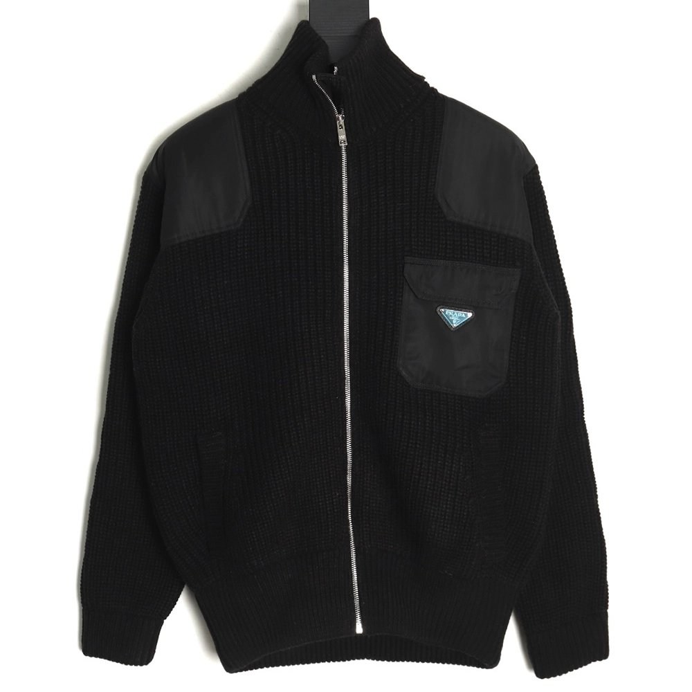 Prada Jacket,Jacket,Clothing,Buy Cheap Discount Prada triangle logo patchwork knitted sweater jacket