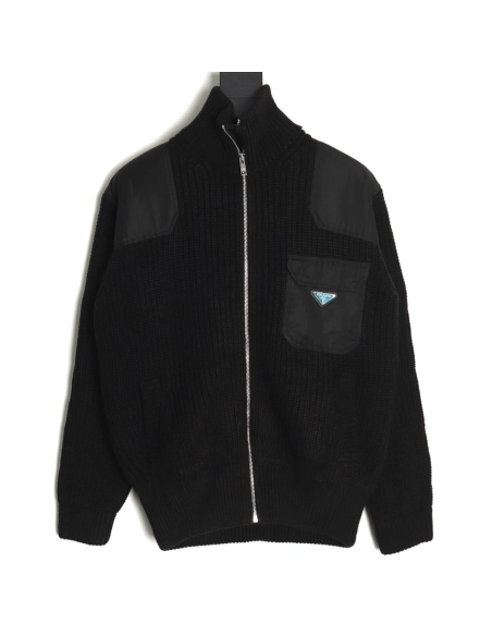 Prada Jacket,Jacket,Clothing,Buy Cheap Discount Prada triangle logo patchwork knitted sweater jacket