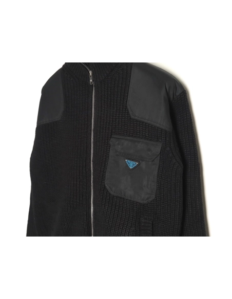 Prada Jacket,Jacket,Clothing,Buy Cheap Discount Prada triangle logo patchwork knitted sweater jacket