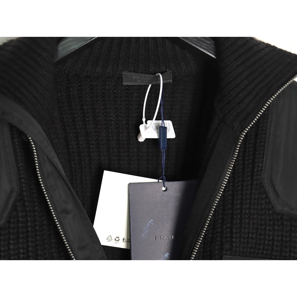 Prada Jacket,Jacket,Clothing,Buy Cheap Discount Prada triangle logo patchwork knitted sweater jacket
