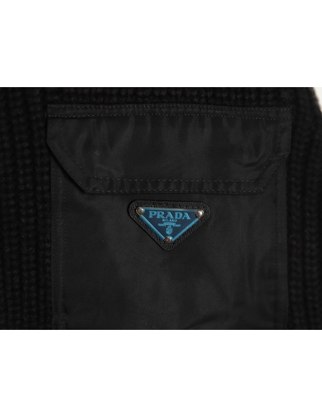 Prada Jacket,Jacket,Clothing,Buy Cheap Discount Prada triangle logo patchwork knitted sweater jacket