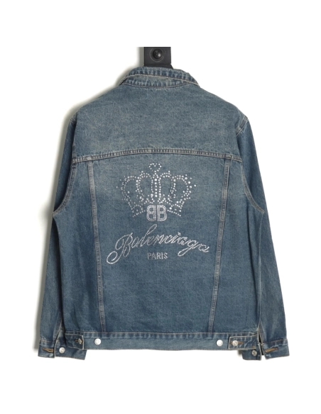 Balenciaga Jacket,Jacket,Clothing,Buy Cheap Discount Balenciaga Crown rhinestone denim jacket