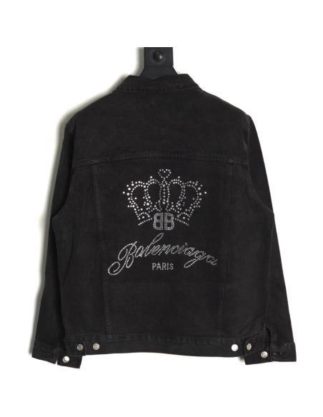 Balenciaga Jacket,Jacket,Clothing,Buy Cheap Discount Balenciaga Crown rhinestone denim jacket