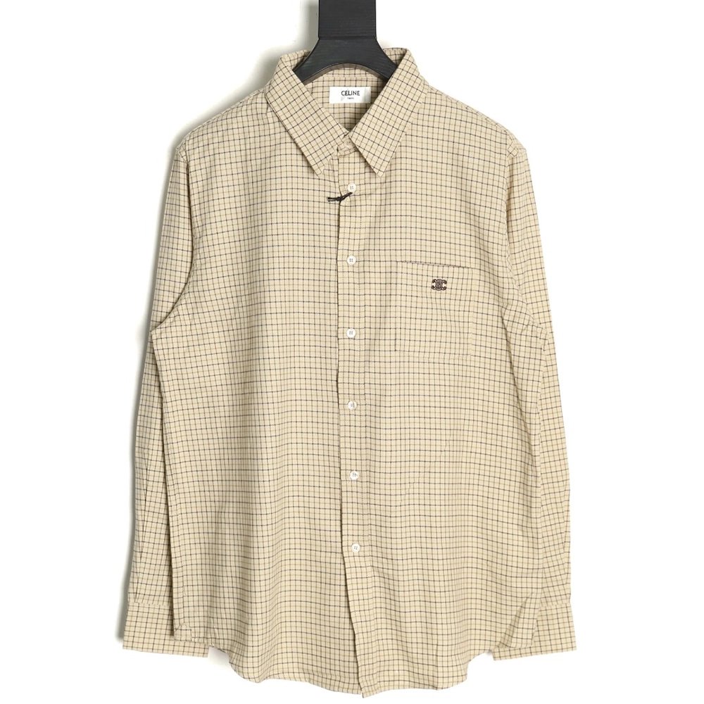Celine Shirt,Shirt,Clothing,Buy Cheap Discount Celine Arc de Triomphe embroidered small check shirt
