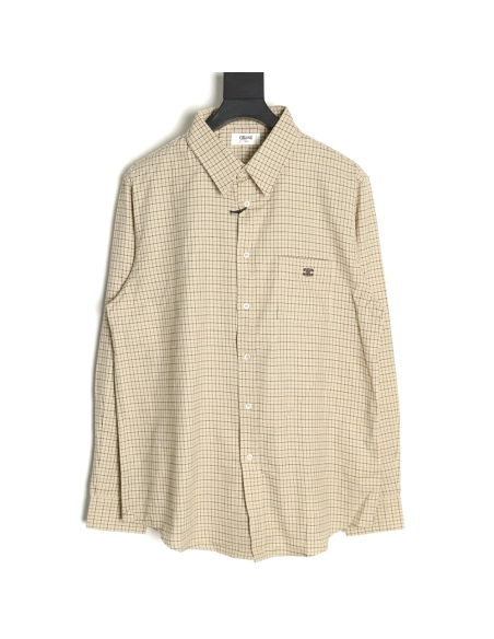 Celine Shirt,Shirt,Clothing,Buy Cheap Discount Celine Arc de Triomphe embroidered small check shirt