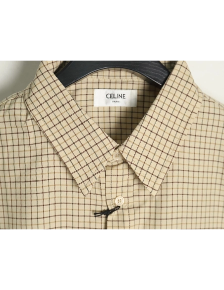 Celine Shirt,Shirt,Clothing,Buy Cheap Discount Celine Arc de Triomphe embroidered small check shirt