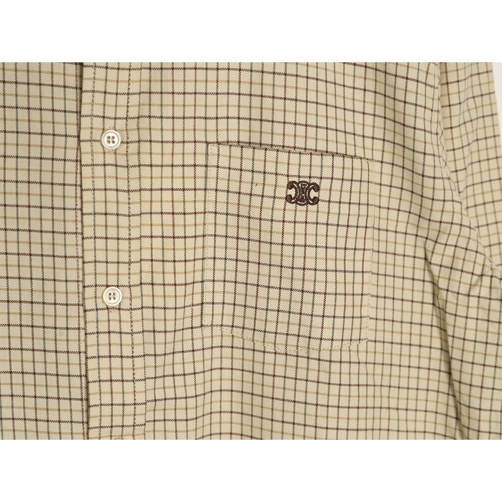 Celine Shirt,Shirt,Clothing,Buy Cheap Discount Celine Arc de Triomphe embroidered small check shirt