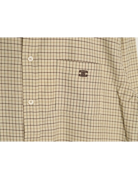 Celine Shirt,Shirt,Clothing,Buy Cheap Discount Celine Arc de Triomphe embroidered small check shirt