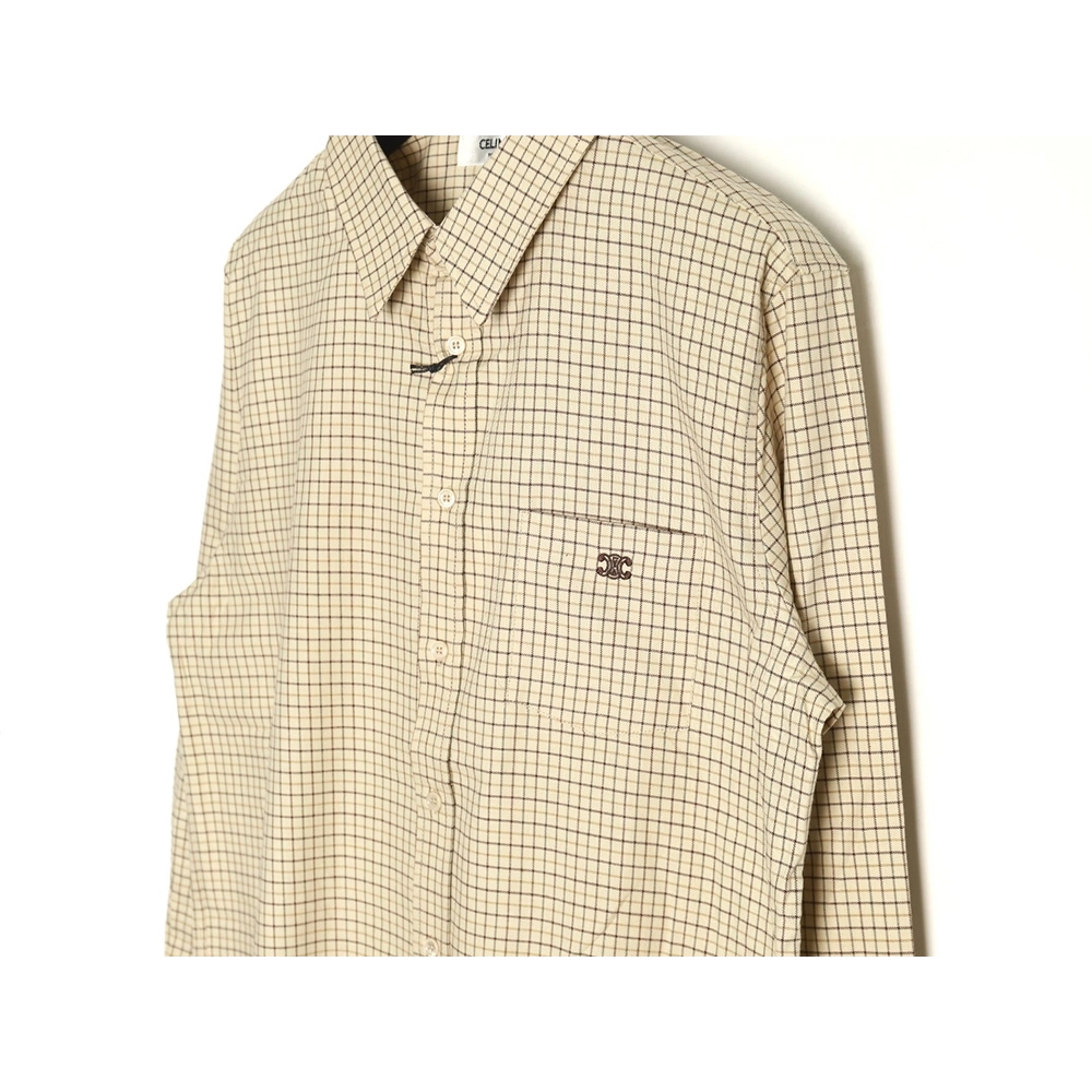 Celine Shirt,Shirt,Clothing,Buy Cheap Discount Celine Arc de Triomphe embroidered small check shirt