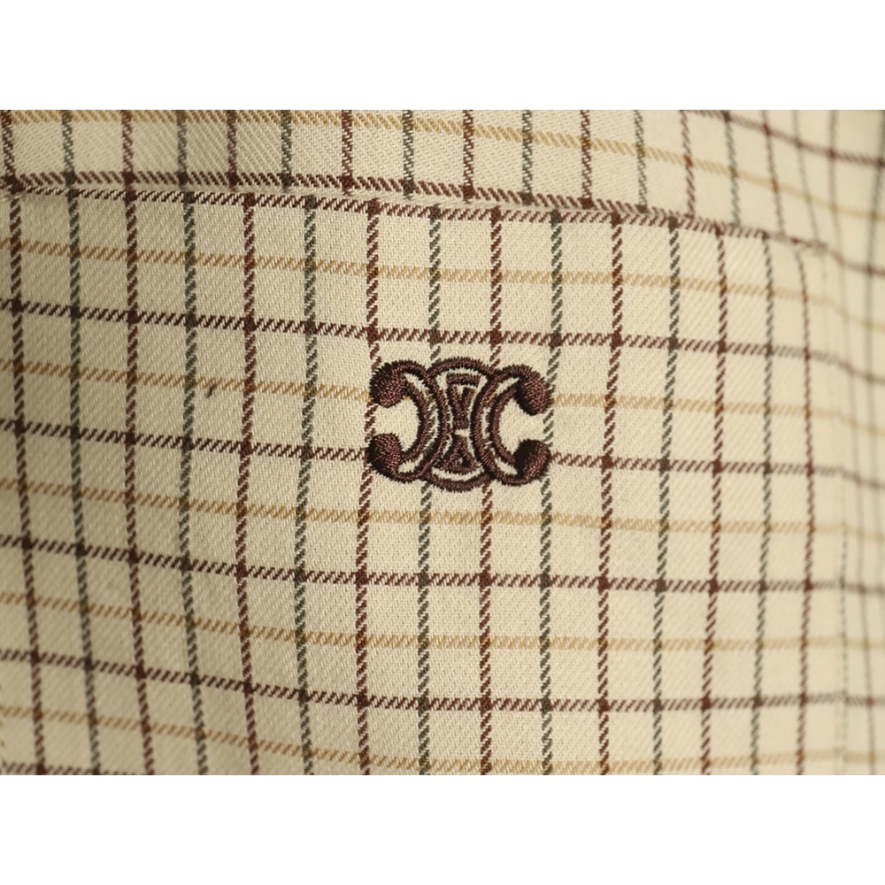 Celine Shirt,Shirt,Clothing,Buy Cheap Discount Celine Arc de Triomphe embroidered small check shirt