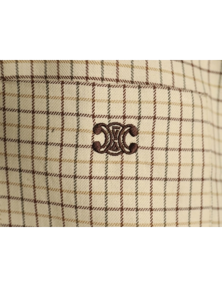 Celine Shirt,Shirt,Clothing,Buy Cheap Discount Celine Arc de Triomphe embroidered small check shirt