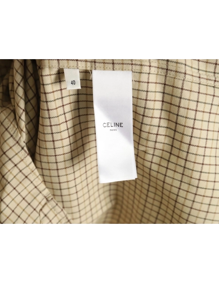 Celine Shirt,Shirt,Clothing,Buy Cheap Discount Celine Arc de Triomphe embroidered small check shirt