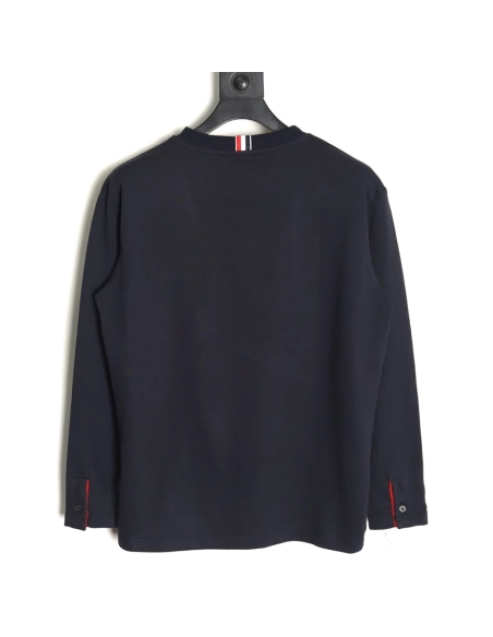 Thom Browne T Shirt,Tshirt,Clothing,Buy Cheap Discount Thom Browne Yarndyed chest pocket longsleeved Tshirt