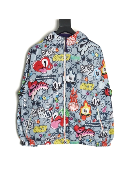 Gucci Love Cherry Fun Graffiti Reversible Jacket,Gucci Jacket,Jacket,APPAREL Clothing