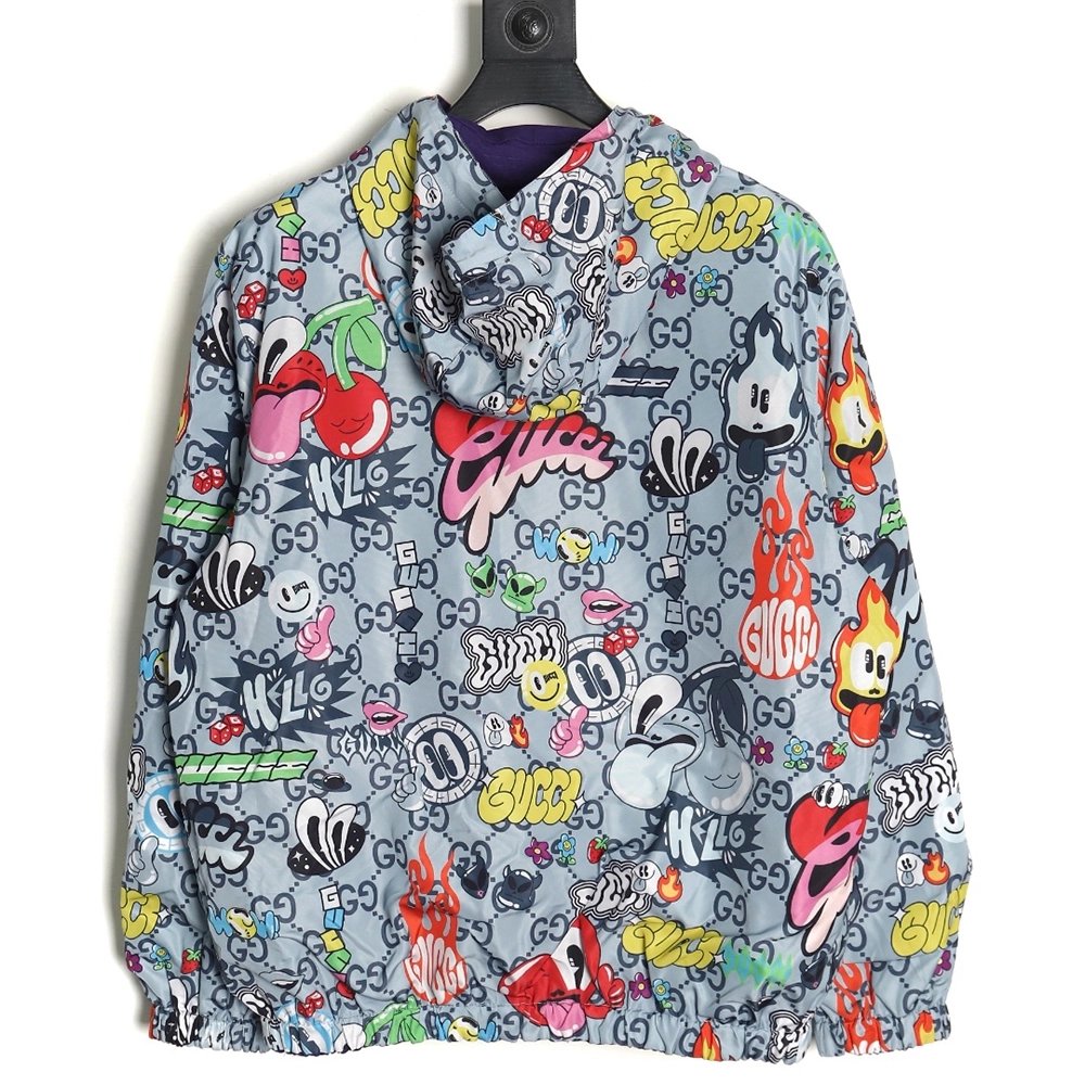 Gucci Love Cherry Fun Graffiti Reversible Jacket,Gucci Jacket,Jacket,APPAREL Clothing