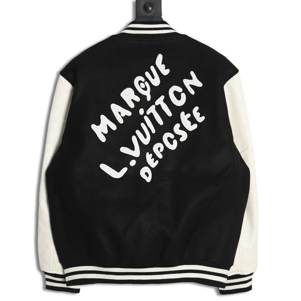 Louis Vuitton pearl embroidered lettering baseball jersey,Louis Vuitton Jacket,Jacket,APPAREL Clothing