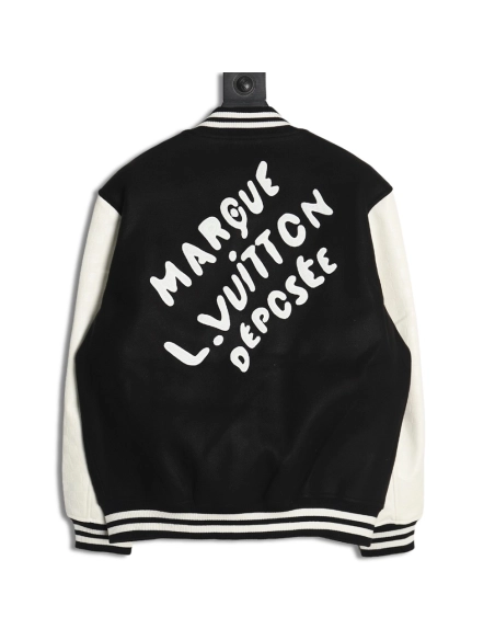 Louis Vuitton pearl embroidered lettering baseball jersey,Louis Vuitton Jacket,Jacket,APPAREL Clothing