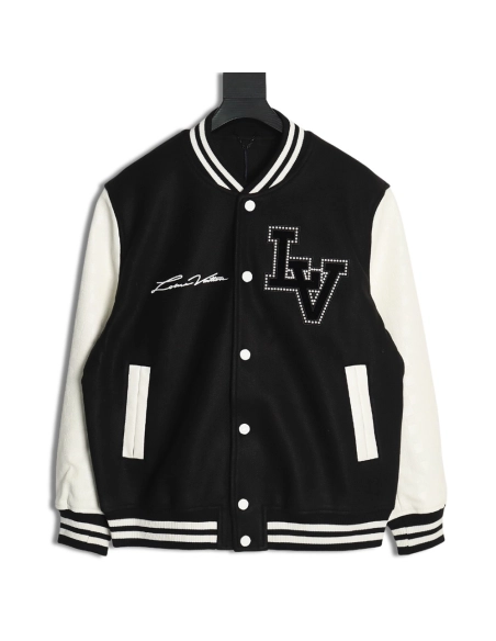 Louis Vuitton pearl embroidered lettering baseball jersey,Louis Vuitton Jacket,Jacket,APPAREL Clothing