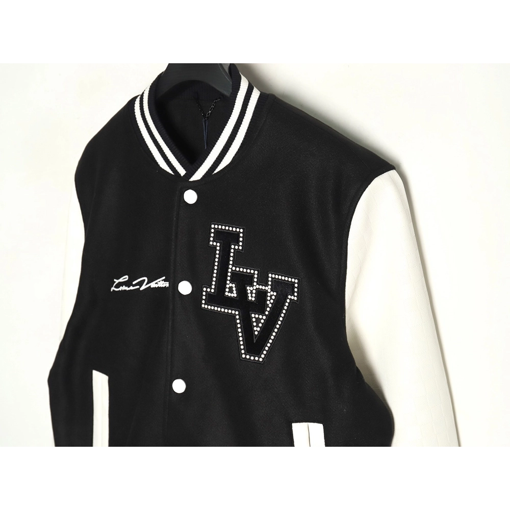 Louis Vuitton pearl embroidered lettering baseball jersey,Louis Vuitton Jacket,Jacket,APPAREL Clothing