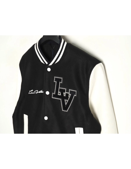 Louis Vuitton pearl embroidered lettering baseball jersey,Louis Vuitton Jacket,Jacket,APPAREL Clothing