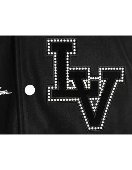 Louis Vuitton pearl embroidered lettering baseball jersey,Louis Vuitton Jacket,Jacket,APPAREL Clothing