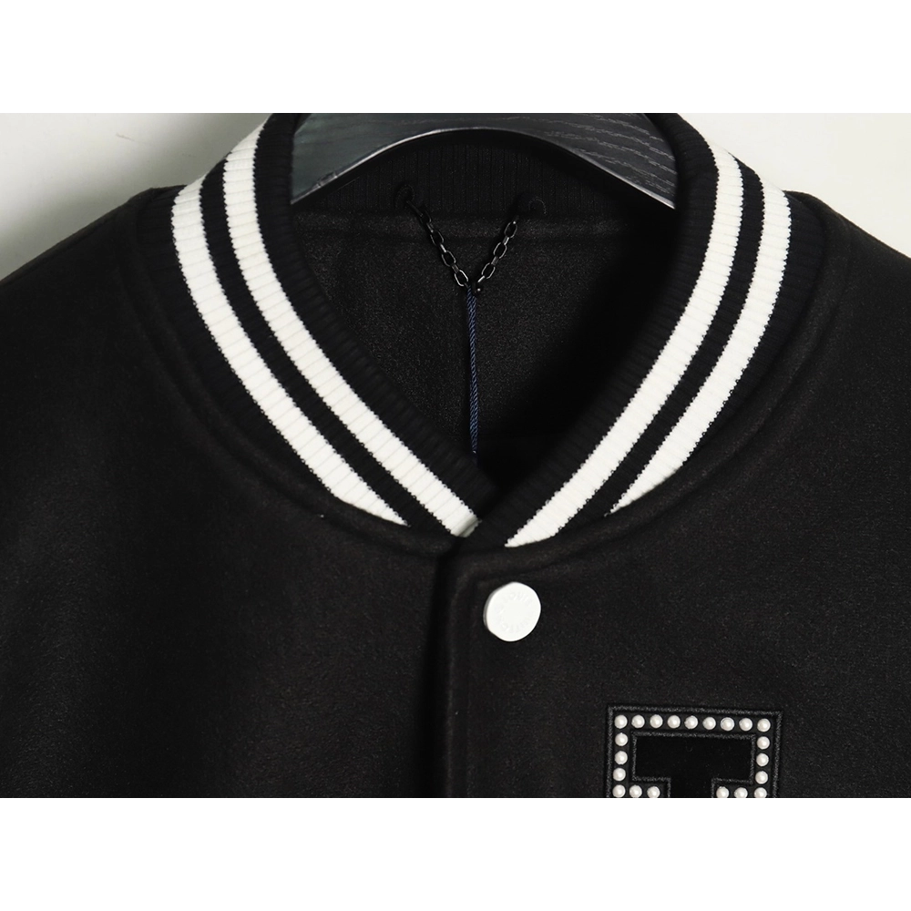 Louis Vuitton pearl embroidered lettering baseball jersey,Louis Vuitton Jacket,Jacket,APPAREL Clothing