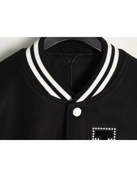 Louis Vuitton pearl embroidered lettering baseball jersey,Louis Vuitton Jacket,Jacket,APPAREL Clothing