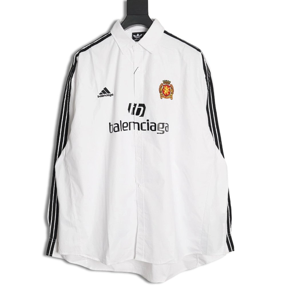 Balenciaga adidas ThreeBar Web Embroidered Long Sleeve Shirt,Balenciaga Shirt,Shirt,APPAREL Clothing