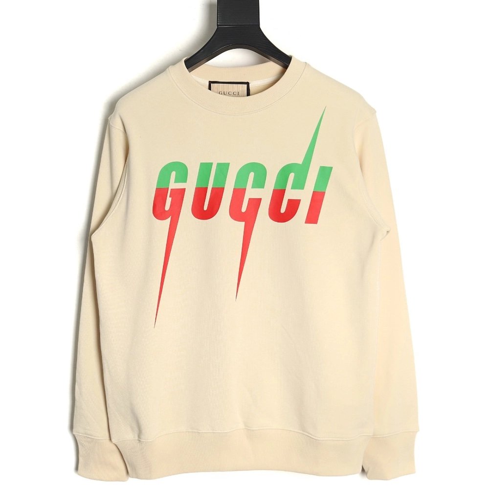 Gucci Lightning Print Crewneck Sweatshirt,Gucci Sweatshirt,Sweatshirt,APPAREL Clothing