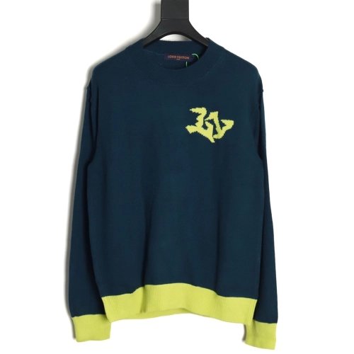 Louis Vuitton blue and green colorblock sweater,Louis Vuitton Sweatshirt,Sweatshirt,APPAREL Clothing