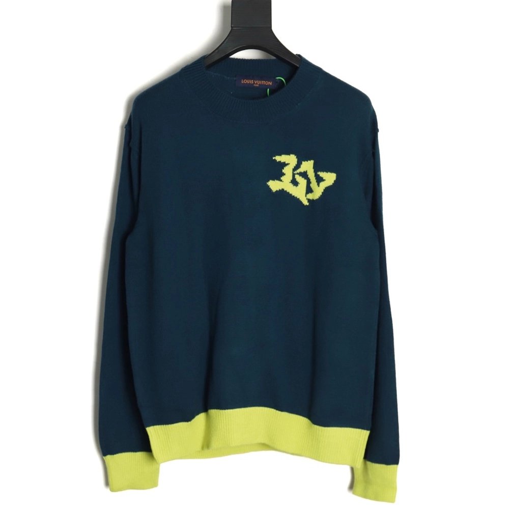 Louis Vuitton blue and green colorblock sweater,Louis Vuitton Sweatshirt,Sweatshirt,APPAREL Clothing