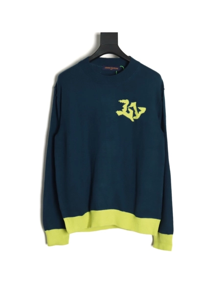 Louis Vuitton blue and green colorblock sweater,Louis Vuitton Sweatshirt,Sweatshirt,APPAREL Clothing