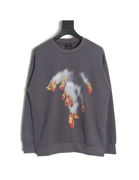 Balenciaga flame pattern crew neck sweatshirt,Balenciaga Sweatshirt,Sweatshirt,APPAREL Clothing