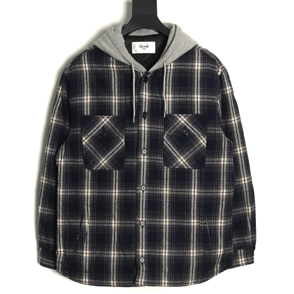 Celine checked cashmere hooded coat,Celine Jacket,Jacket,APPAREL Clothing