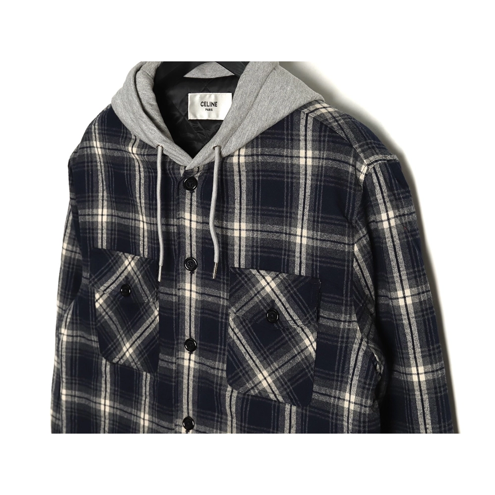 Celine checked cashmere hooded coat,Celine Jacket,Jacket,APPAREL Clothing