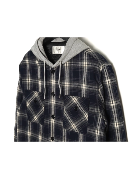 Celine checked cashmere hooded coat,Celine Jacket,Jacket,APPAREL Clothing