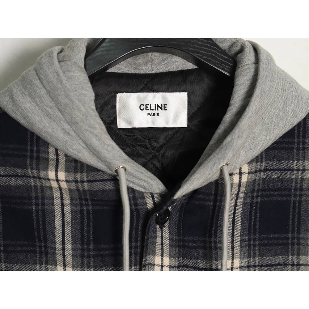 Celine checked cashmere hooded coat,Celine Jacket,Jacket,APPAREL Clothing