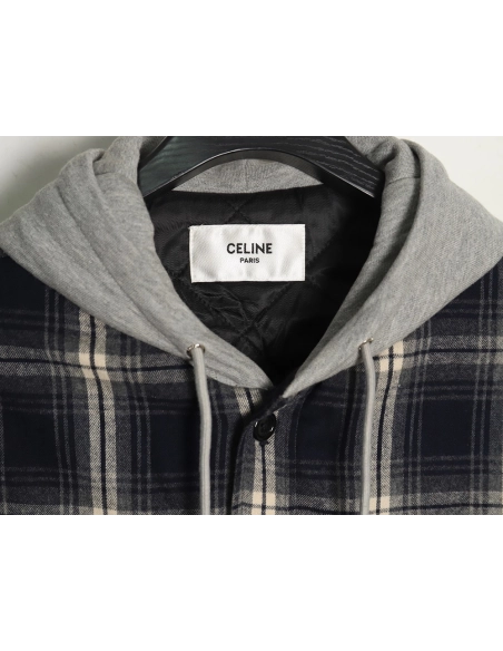 Celine checked cashmere hooded coat,Celine Jacket,Jacket,APPAREL Clothing